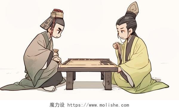 两个人下棋哄堂大笑成语故事AI插画